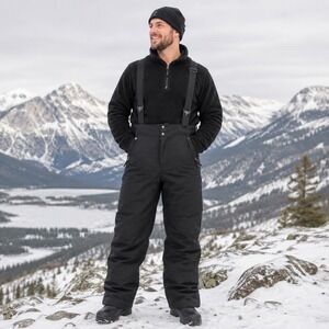 Slalom Mens Ski Bib Snow Pants Black 40 Waist Insulated Suspenders Vintage 90s